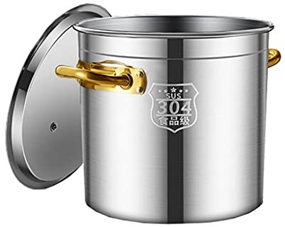 Großer Suppentopf mit Deckel, Kochtopf aus Edelstahl, Tiefe Suppentöpfe zum Aufbewahren/Kochen von Lebensmitteln, robuster Wassereimer, 30–90 l, Milcheimer (Silber, 35 x 35 cm, 30 l)