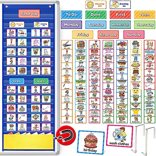 Torlam Visuellt schema för barnsysdiagram ficktabeller, småbarn morgon rutindiagram för läggdags ansvar daglig schematavla, autism inlärningsmaterial PECS ASD ADHD, verktyg för hem, 105 kort