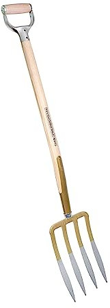 SHW-FIRE Spatengabel mit 4 Lanzenzinken, Stahl geschmiedet und gehärtet, mit Eschenstiel und D-Griff, Stiellänge 85 cm