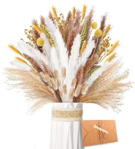 ZJTAPE Pampasgras Getrocknet - Natürliche Trockenblumen Deko, Flauschige Getrocknete Blumen Dried Flowers, Trockenblumenstrauß für Hochzeit Tisch Wohnzimmer Vasen Boho Home Dekor