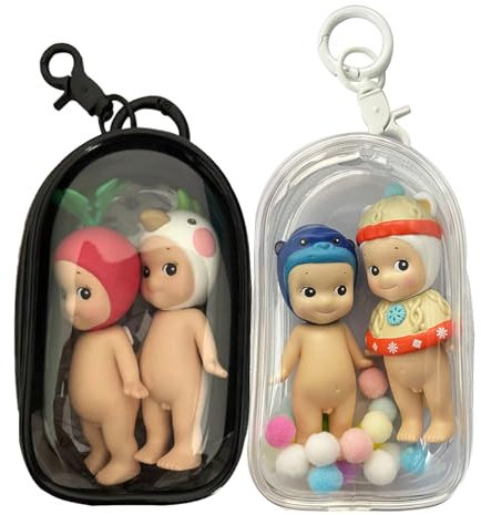 Yushen 2Pcs Clear Figure Display Case with Keychain for Storage Dolls, Clear Keychain Pouch Blind Box Display Carrying Case for Mini Figure Doll Collectors