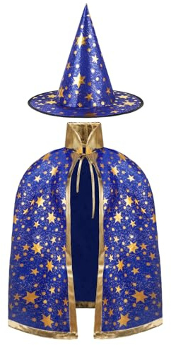 AYBUY Costume de Sorcière D'halloween pour Enfant,Cape de Sorcier Sorcière | Cape du Magicien D'halloween avec Chapeau Enfant Cosplay Costume pour Fête de Cosplay D'halloween Garçon Fille