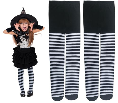 UILYNIU 2 Paires Collants pour Enfants, Collants Rayés Noirs Blancs, Rayés Collants, Enfants Zebrés Déguisement, Halloween, Carnaval, Collants Sorcières, Fête à Thème, Accessoires Costume