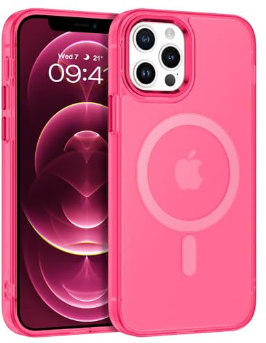 VENINGO Magnetica Cover per iPhone 12/12 Pro Custodia Compatibile con MagSafe Cover Tocco Vellutato Antiscivolo Cornice Placcata Traslucida Opaca Custodia per iPhone 12/12 Pro 6,1 Pollice Rosa Caldo