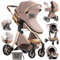 Aveainelle Kinderwagen 3 in 1, Faltbarer Kinderwagen Set, Bequemer Multifunktionaler Kombikinderwagen 3 in 1 Komplettset (V9 Khaki)
