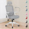 ALFORDSON Büro-Schreibtischstuhl, ergonomisch für Heimbüro, Computer-Netzstuhl mit dynamischer Lordosenstütze, Kopfstütze, hochklappbare Armlehne, neigbarer Drehstuhl, Grau & Schneeweiß
