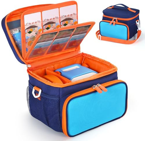 TATAVR Travel Carrying Case Compatible with Yoto Player 3rd., Card Holder Hold Up to 30 Cards with Shoulder Strap, Travel Storage Bag for Bluetooth Audio Speaker&Headphone Accessories (Blue)