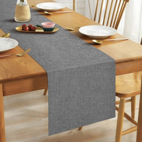 Alaoo Tischläufer,Tischläufer rutschfest Hitzebeständig,Tischläufer Wasserdichter,Tischläufer Modern Leinenoptik Abwaschbar,für Esszimmer Party Feiertag Dekoration,Dunkelgrau,40 x 180 cm