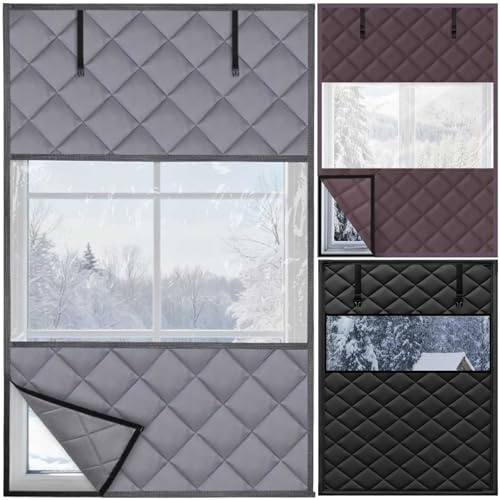 Thermal Insulation Window Cover Windproof Coldproof Window Insulation Kits Winter Insulated Window Curtain Blackout Visible Insulated Window Cover for Home Keeping Warm(Gray,32x47in/80x120cm)
