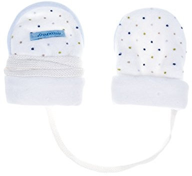 maximo Baby-Jungen Fausthandschuh ohne Daumen, Nickysamt, ca. 3-6 Monate Fäustlinge, Mehrfarbig (wollweiß-dunkelblau-Punkte 11), One Size (Herstellergröße: 3M)