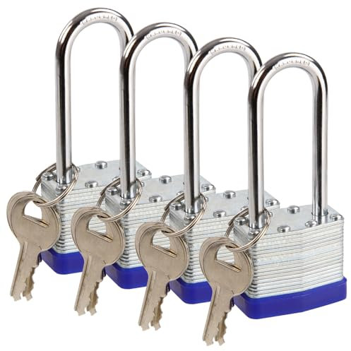 SEPOX® Cadenas à clé 40MM Cadenas à anse longue Cadenas en acier laminé pour portail, hangar, boîte à outils, casier (4 cadenas avec les mêmes clés)