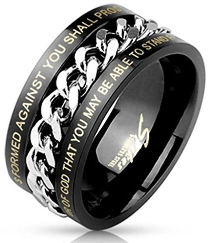 beyoutifulthings BIBELVERS Ketten-Detail Band-Ring Chirurgenstahl 316L Verlobungs-Ring Partner-Ring Trau-Ring Silber Schwarz Gold 47(15)-75(24)