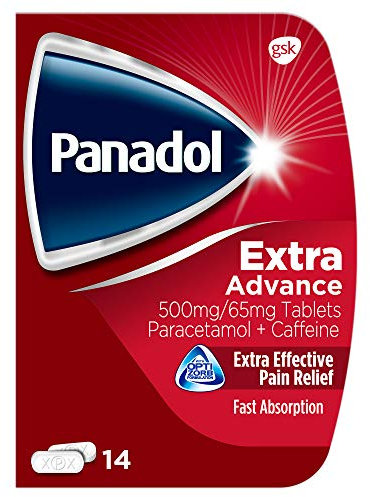 Panadol Pain Relief Paracetamol Caffeine Extra Advance Tablets, 14 tablets White