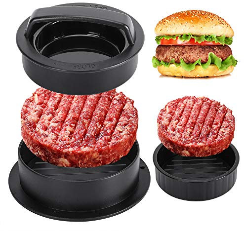 Burgerpresse, Hamburger-Patty-Maker, Schieberpresse, gefüllte Burger-Pattypresse, normale Burger-Patties, Kochform, 3-in-1, antihaftbeschichtet, Küchengrill-Werkzeug