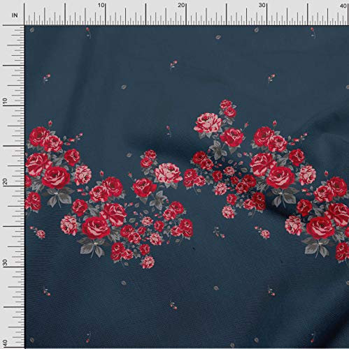 Soimoi Blau Georgette Viskose Stoff Blutter & Rose Platte Stoff Meterware 42 Zoll breit