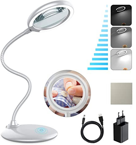Tonhui 3X LED Lampe Loupe intensité Variable, Grande De Bureau Loupe Eclairante sur Pied pour la Lecture, Les Personnes âgées, Les Loisirs, l'artisanat, l'établi