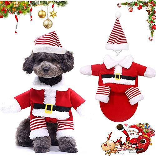 WELLXUNK® Weihnachten Hundebekleidung Hunde, Weihnachts Katze Kleidung, Weihnachten Hund Herbst Winter Warm Kleidung, Geschenk für Hund Katze, Haustier Kostüm Mantel Anzug mit Cap (M)