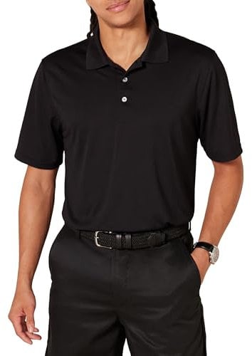 Amazon Essentials Polo da Golf a Maniche Corte Traspirante Ad Asciugatura Rapida Uomo, Nero, L