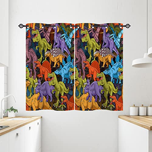 ANHOPE Bunte Cartoon Tier Dinosaurier Vorhänge mit Ösen Blickdichte Gardinen Blackout Curtain Thermo Vorhang Kinder Jungen Mädchen Schlafzimmer Wohnzimmer Verdunklungsvorhänge 2er Set H 137 x B 71 cm