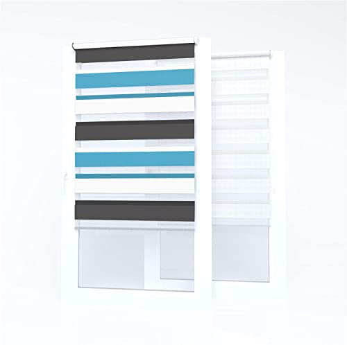 Market-Alley Doppelrollo Klemmfix Rollos ohne Bohren Klemmrollo Duo Rollo Fensterrollo lichtdurchlässig & verdunkelnd für Fenster und Tür (Weiß/Grau/Blau ; 100 x 150 cm ; BxH)
