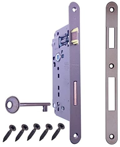 Serratura per Porta Interna a Incasso AGB serie PATENT GRANDE. Entrata 50, Interasse 90. (Fronte 22x238, SCROCCO - CATENACCIO - CHIAVE, BRONZATO)