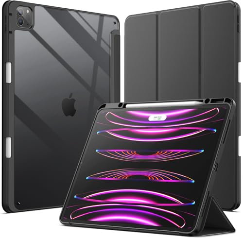 JETech Hülle für iPad Pro 12.9 Zoll (2022/2021/2020/2018) mit Stifthalter, Klare Transparente Rückseite Dünner Ständer Stoßfeste Tablet Schutzhülle (Schwarz)