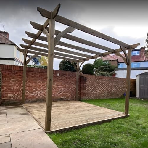 Rutland County Garden Furniture Premium Pergola And Decking Kit - Pergola With Decking - Wooden Gazebo Canopy Pergola Kit - Garden Arch Garden Room (4.2m x 4.2m, Light Green)