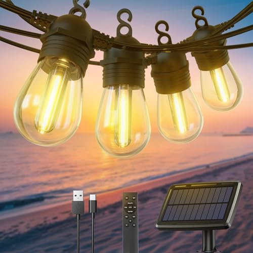 GlobaLink Guirlande Guinguette Solaire et Charge Extérieur, 30.5M 30+2 Leds 4 Modes Guirlande Lumineuse IP65 Etanche Décoration Guirlande Led Graduable pour Jardin Terrasse Pergola-Télécommandes