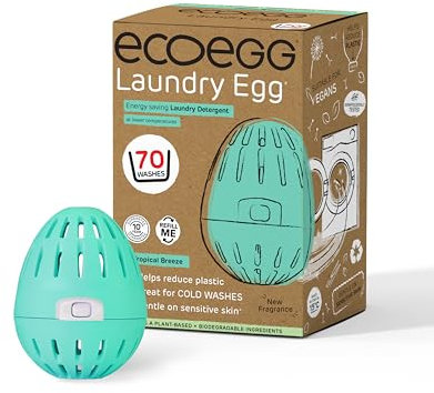 Ecoegg Wäsche-Ei, Waschmittel und Weichspüler-Ersatz, ohne Bio, Enzyme, Phosphate, Bleichmittel, empfindliche Haut, tropische Brise, 70 Wäschen