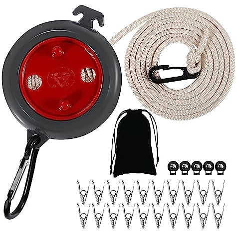 Camping Wäscheleine, Praktische und Ausziehbare Wäscheleine für Camping und Reisen - 10m Nylon-Wäscheschnur mit Clips und Klammern für Innen- und Außenbereich