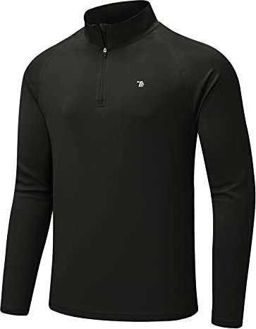 donhobo Herren Sportshirt Langarm UV-Shirts Half Zip Atmungsaktiv Schnelltrocknende Rash Guard T-Shirts Outdoor Angeln Laufen Oberteil, Schwarz, XL