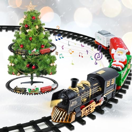 FORMIZON Weihnachtsbaum Zug, Elektrisches Zug Set, Weihnachtszug um den Baum, Wagen und Schienen, Zug Spielzeug für Kinder, mit Licht und Sound, Weihnachts Neujahr Geschenk für Jungen Mädchen