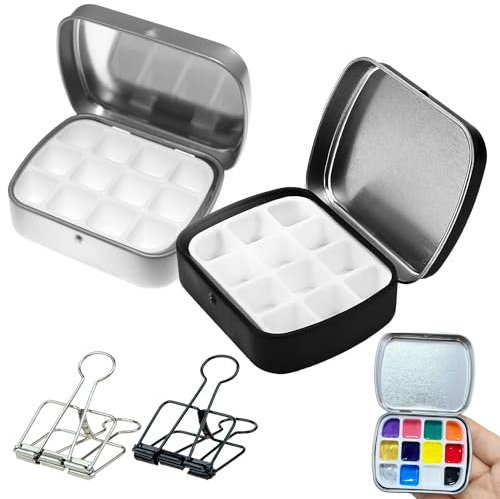 Lot de 2 mini palettes d'aquarelles humides portables pour l'art à la maison et en plein air 12 espaces