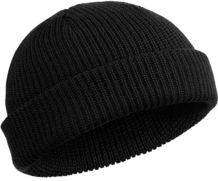 Lonnalee Beanie, Herren Mütze, Baseballmütze, Trawler Watch Cap, Schädelhut mit Revers, Fischermütze, Unisex (Wollgarne, schwarz)