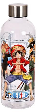 Elbenwald Bouteille d'eau One Piece - 850 ml avec motif Luffy et l'équipage, bouteille d'eau avec bouchon à vis, hauteur de 22,5 cm - Transparent/Multicolore
