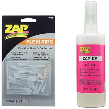ZAP PT06 Super Thin CA 4oz AND PT21 Flexi-Tips Glue Applicators (24), Suitable for Fibreglass, Balsa Wood, China, Cloth, Pottery and Rubber