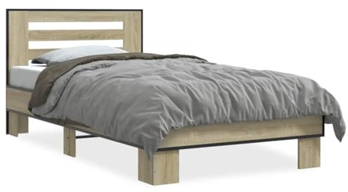 Tidyard Bettgestell Bettrahmen mit Lattenrost Doppelbett/Einzelbett Bett für Schlafzimmer Gästezimmer, Sonoma-Eiche 90x200 cm Holzwerkstoff und Metall3 21