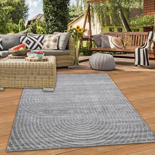 Teppich-Traum Teppich In- und Outdoorteppich Gartenteppich Balkonteppich strapazierfähig wetterbeständig leicht zu pflegen dünn leicht Bogenmuster in Anthrazit, 120 x 160 cm