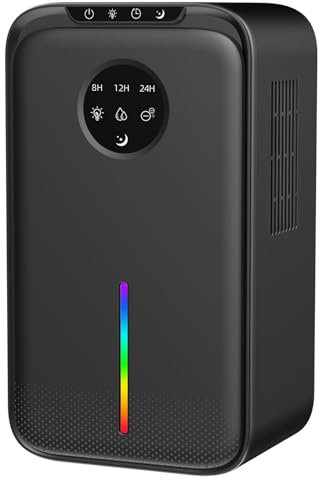 Dehumidifier, Quiet Small Dehumidifier, Bedroom Bathroom Family Room Dehumidifier, 1200ML/D, Auto Off, 24H Timer Setting, 7 Colors LED Light,Black