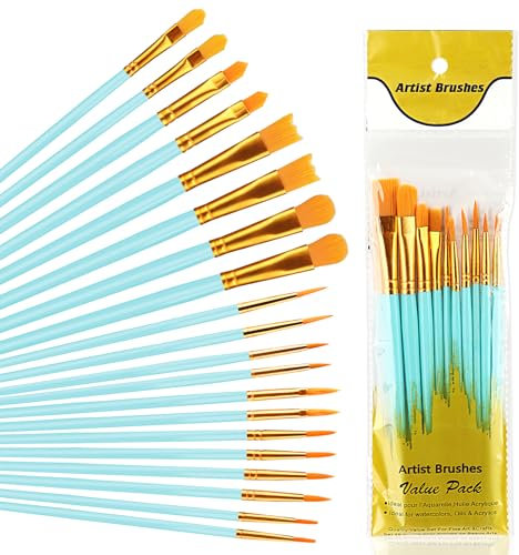 20 Juego de Pinceles para Pintar,Pinceles de Nylon para Acuarela,Acuarela Profesional,para acrílico, óleo, Acuarela, Gouache y Pintura Facial, Profesionales y Principiantes