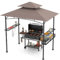 HOMASIS Grillpavillon mit Seitenablage, Pavillon mit Doppeldach, 2 Tischen, Haken und Flaschenöffner, wetterfester Pavillon und Schutz für den Garten, Außengrill (Braun, 242x153x250cm)
