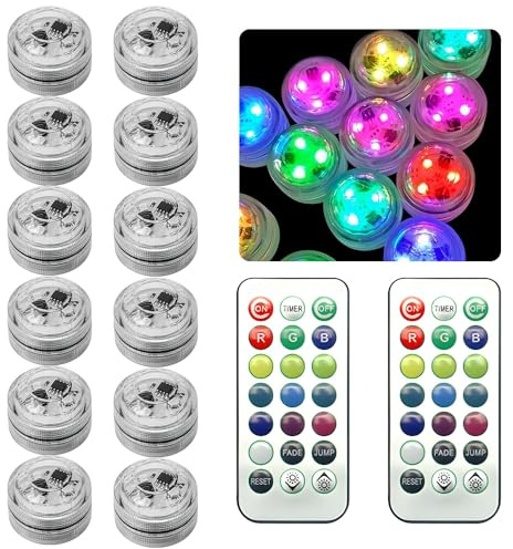 12 Pièces Mini Lumières LED Submersible, Lampe sous-Marines Étanche RGB avec Télécommande, Multicolore LED Eéclairage Bassin, Multicolore Bougies LED Éclairage pour Piscine Vase Spa Aquarium Étang