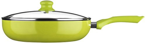 Premier Housewares Ecocook Frying Pan with Glass Lid, Ceramic, Non Stick, Lime Green - 30cm
