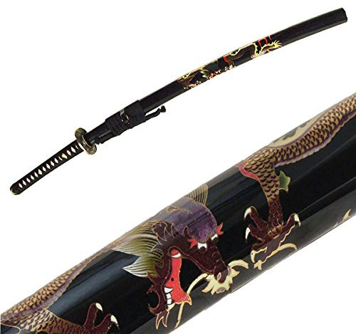 DerShogun Drachen Katana Samuraischwert Damaszener Stahl verzierte Saya