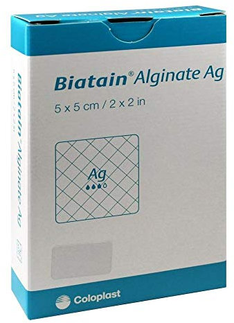 BIATAIN Alginate Ag Kompressen 5x5 cm mit Silber 10 St