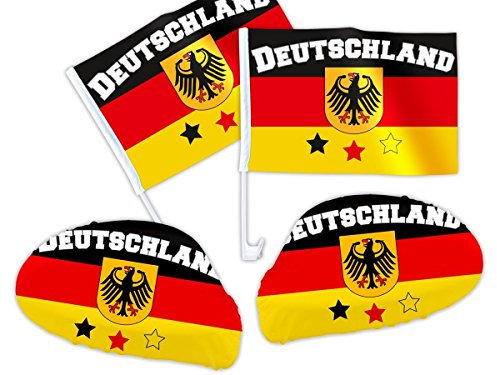 Alsino Deutschland Fanset für`s Auto - EM Fanartikel Paket - 2x Außenspiegel Überzug 2x Autoflagge - Auto-Fahnen DE-02