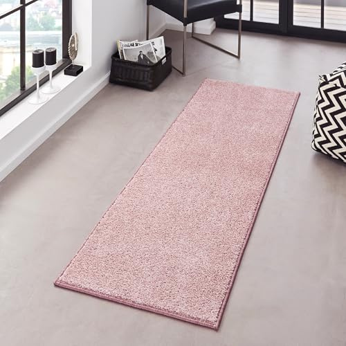 Hanse Home Pure Teppich – Wohnzimmerteppich dichter Kurzflor Robust Schlafzimmerteppich einfarbig Modern für Esszimmer, Wohnzimmer, Kinderzimmer, Flur, Schlafzimmer, Küche – Rosa, 80x300cm