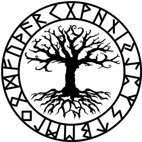Samunshi® Wandtattoo Yggdrasil mit Runen C Wandaufkleber Wandsticker Aufkleber 80 x 80cm schwarz