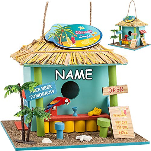alles-meine.de GmbH Vogelhaus - Strandbar/Strandhaus/Strandhütte - aus Holz - inkl. Name - 21 cm - Nistkasten Vogelhäuschen Vogelnistkasten - für Garten & Balkon - Urlaub STR..