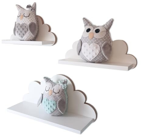 MOLILAND 3er Set Wandregal Kinderzimmer Weiß | Babyzimmer Wolkenregal für Bücher, Spielzeug und Dekoration | Regal Wolke aus Holz | Skandinavischen Stil | Schweberegal Wanddeko Oregon- Elegance